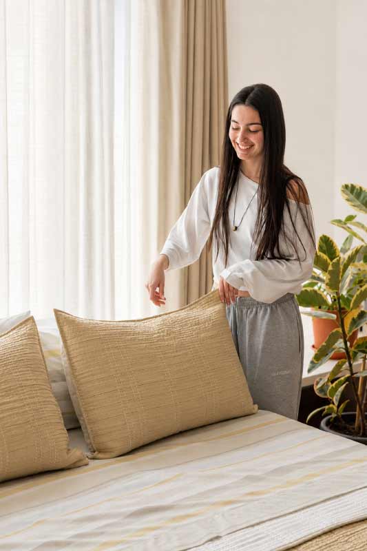 Ropa de cama juvenil en tonos claros