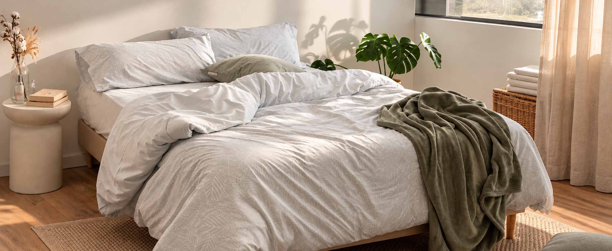 Ropa de cama en color blanco con motivo bordado